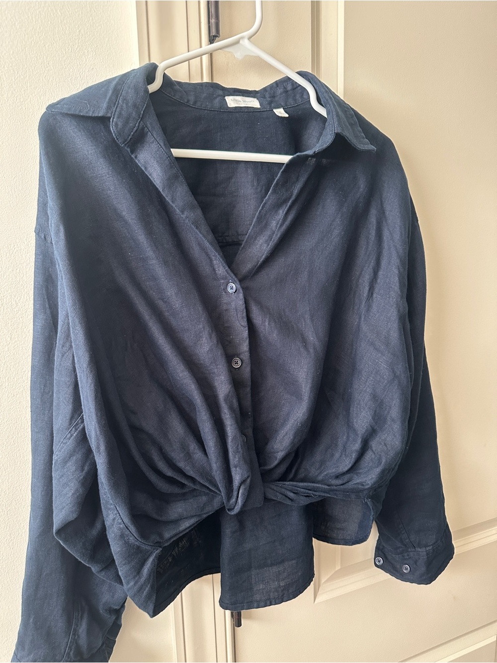 Aritzia Navy Twisted Hem Button-Down Shirt